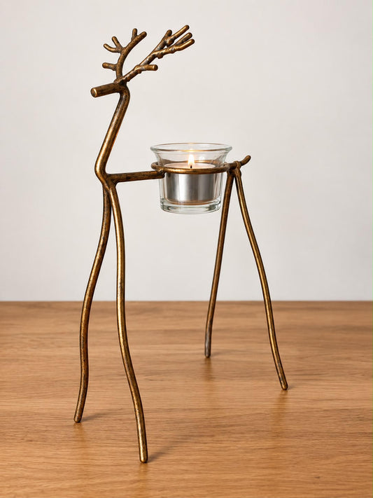 Antique Gold Reindeer Tealight Holder